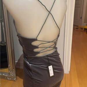 Elegant Gray Strappy velvet Back Dress